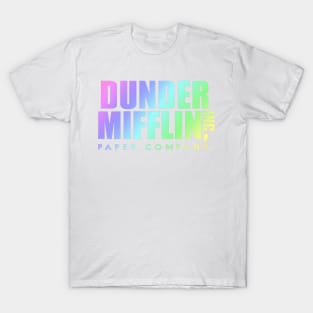 Rainbow Dunder Mifflin Logo from The Office white background T-Shirt